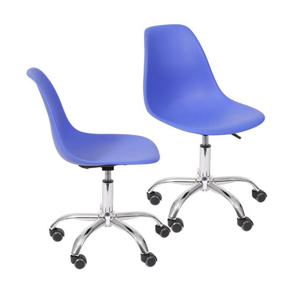 Kit 2 Cadeiras Boxbit Dkr Eames Base Em Rodízio Azul Escuro
