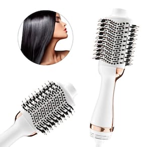 Prancha Profissional Quanta Escova Secadora 220v 2 em 1 Antifrizz Branco e Dourado QTES5900 Alisadora
