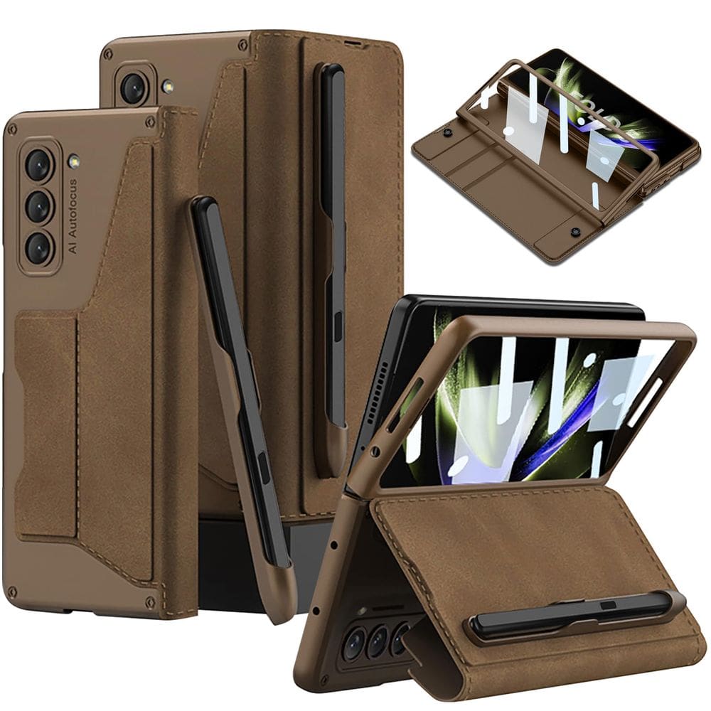 Capa DEMCERT para Samsung Galaxy Z Fold 5 com slot S-Pen marrom