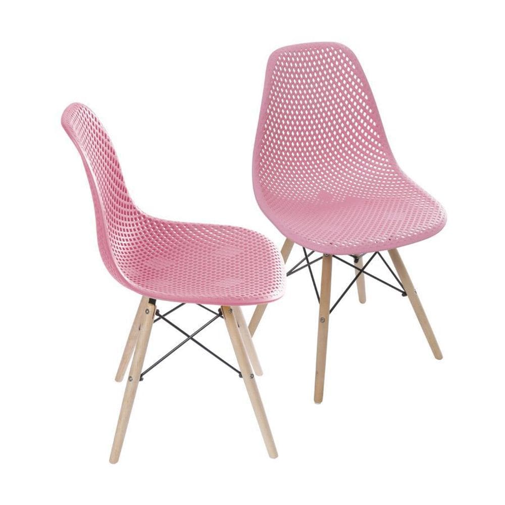 Kit 02 Cadeiras Boxbit Colmeia Pp Rosa Base Madeira