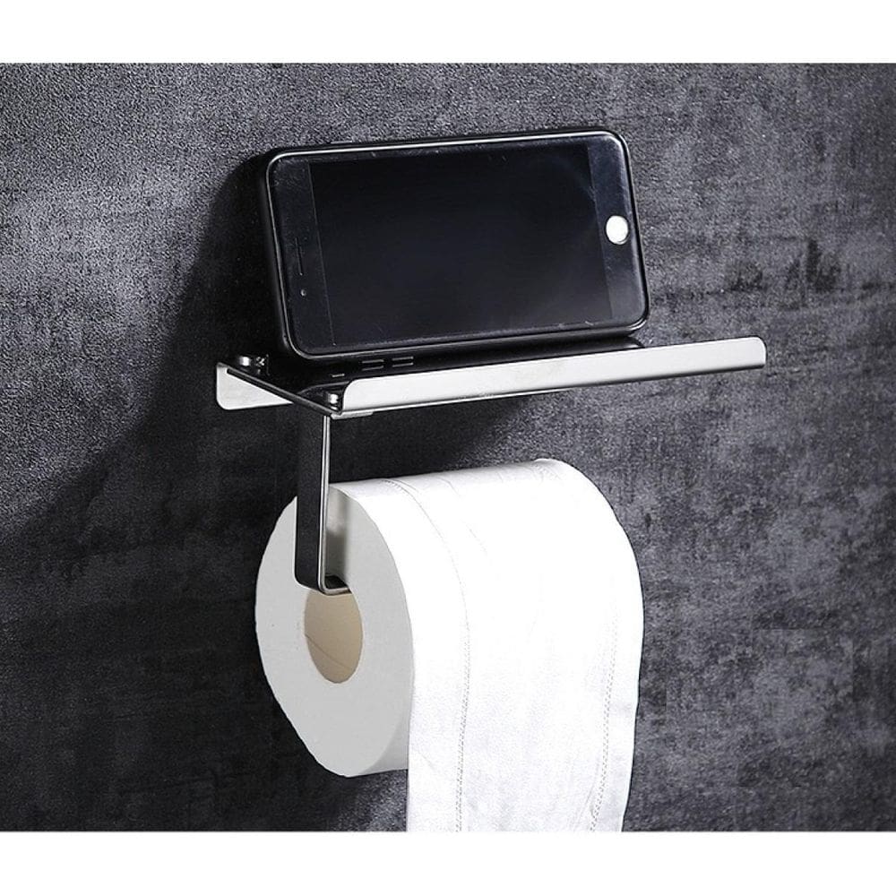 Porta Papel Higienico Suporte Celular Banheiro Prata Cromado