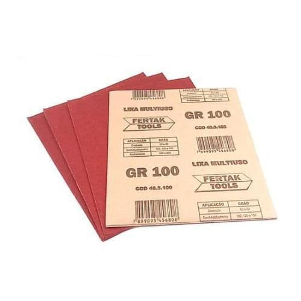 Lixa Multiuso Gr 100 Para Semi-Acabamento 05 Folhas Fertak