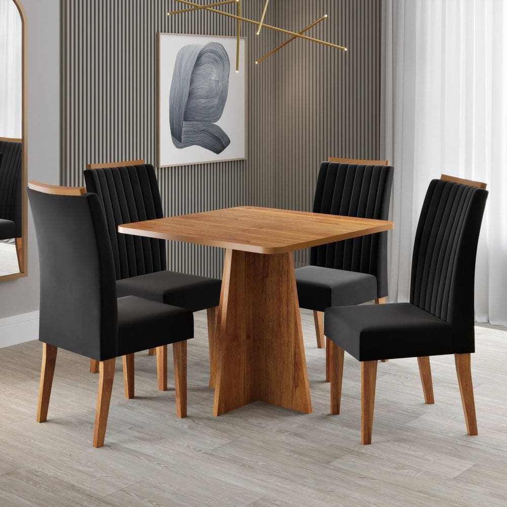 Conjunto para Sala de Jantar com 4 Cadeiras Absolut Mel / Preto