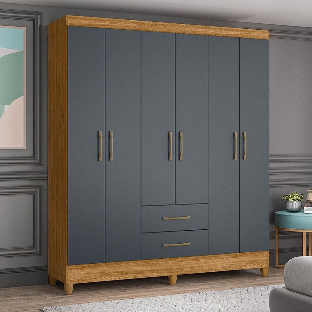 Guarda-roupa Casal 6 Portas Essencial Freijó/Cinza