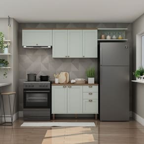 Cozinha Completa 100% Mdf 4 Peças Iluminata Verde Mint/Ébano Fosco