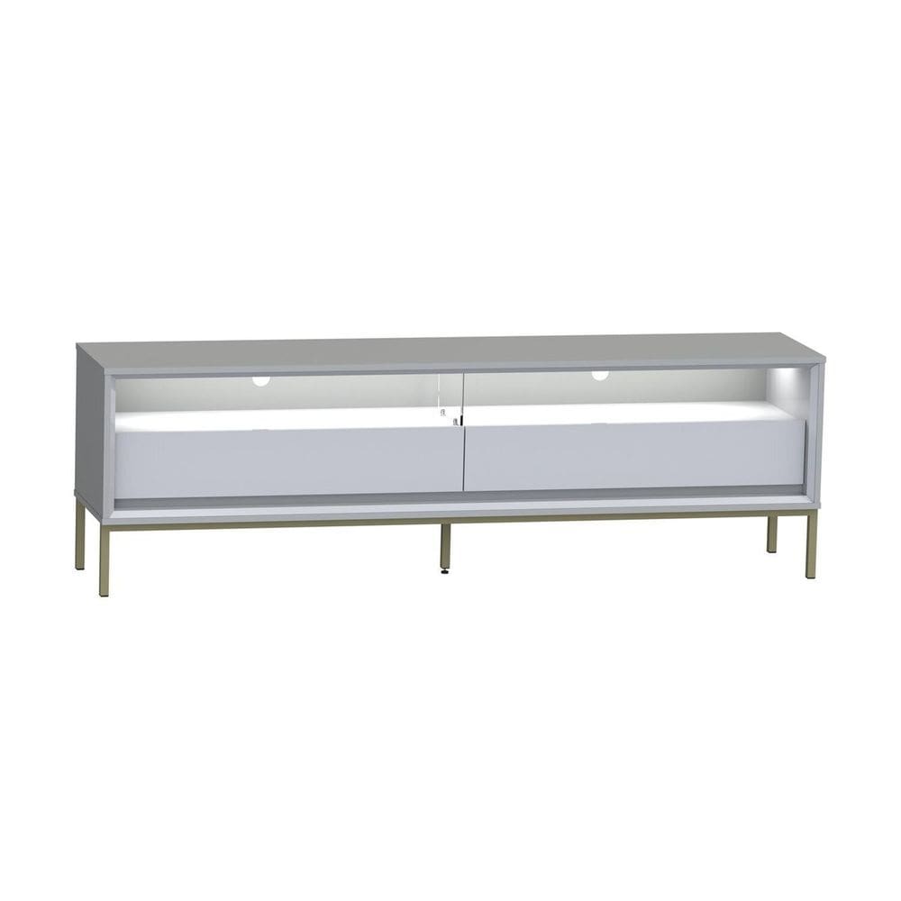 Rack Ind Fusion para TV 65 Polegadas 2 gavetas 180cm com Iluminação em Lead Off White Cinza/ Branco