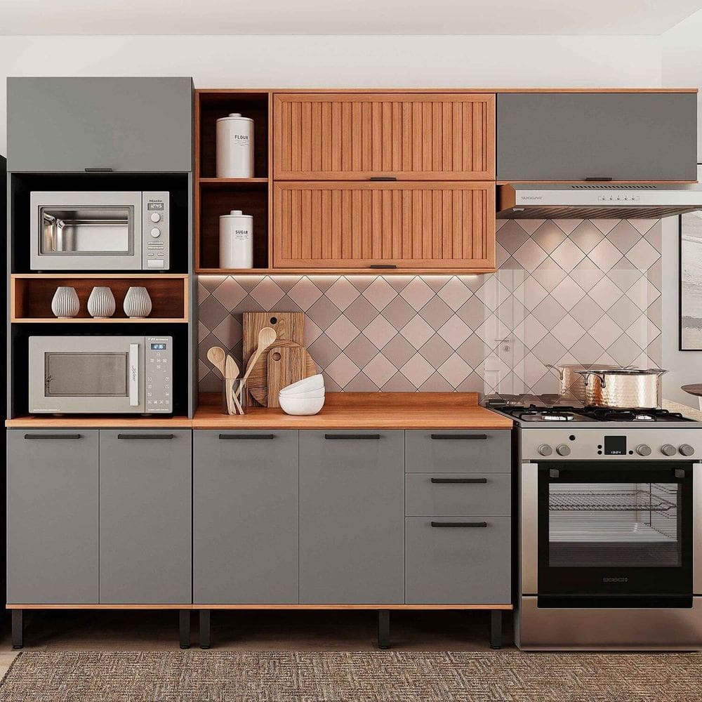 Cozinha Completa 4 Peças 217cm X 270cm Castanha Cinza / Freijó