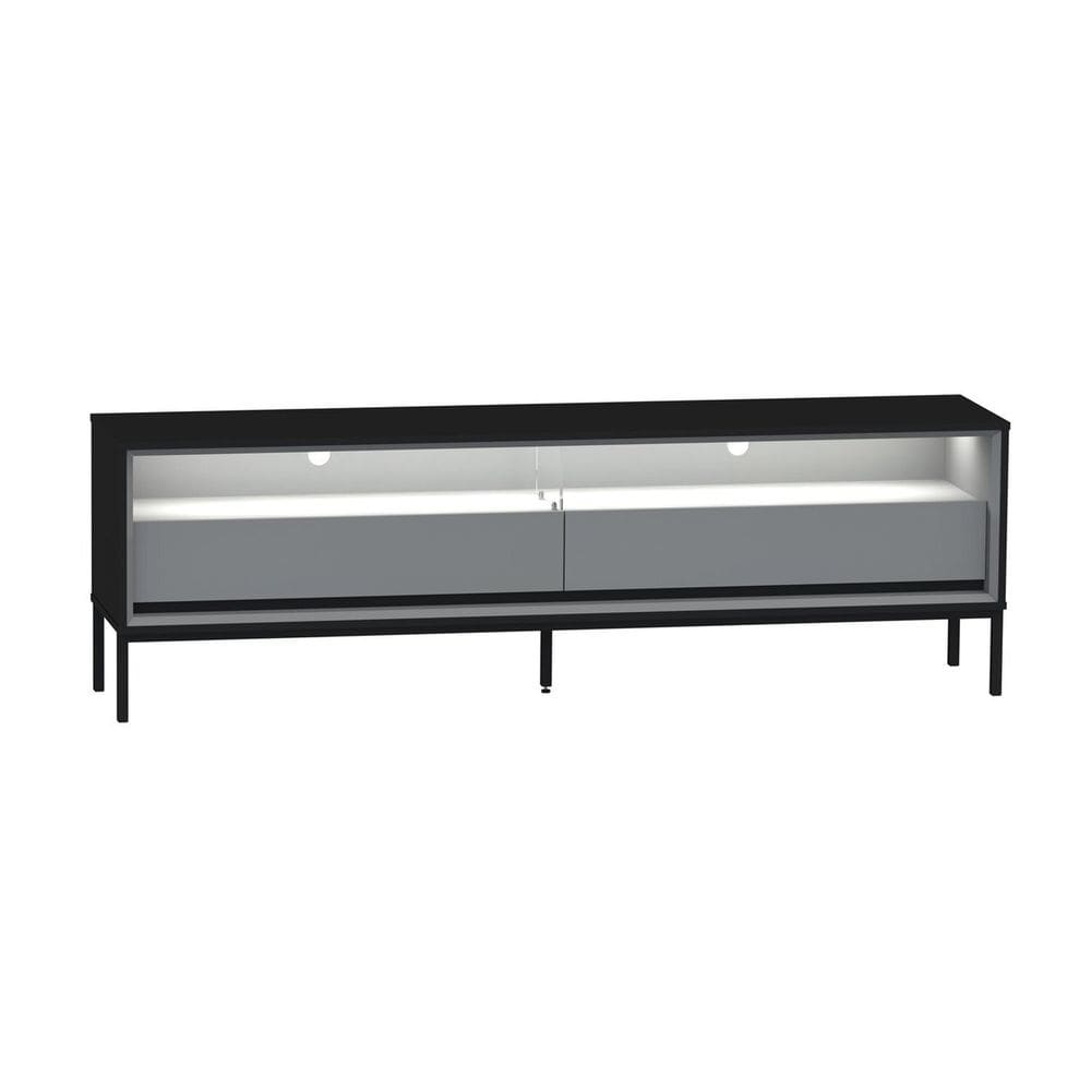 Rack Ind Fusion para TV 65 Polegadas 2 gavetas 180cm com Iluminação em Lead Preto/ Off White Cinza