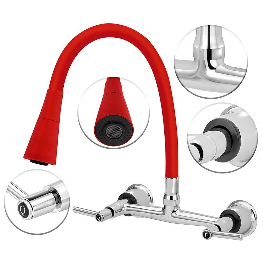 Torneira Misturador Cozinha Gourmet Duplo Jato Vermelho