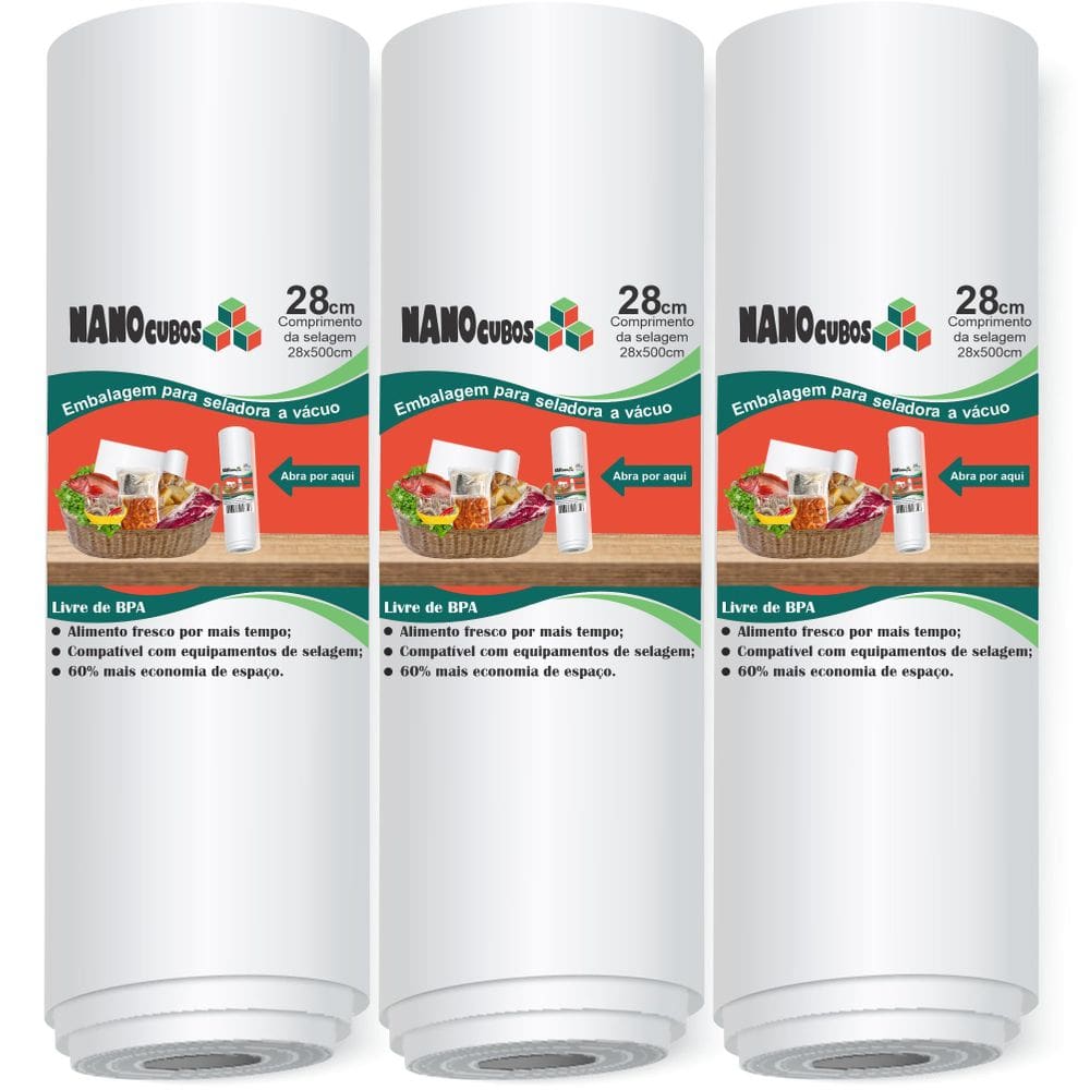 3 Rolos Nanocubos 28X500Cm Sacos Ranhura Seladora A Vácuo