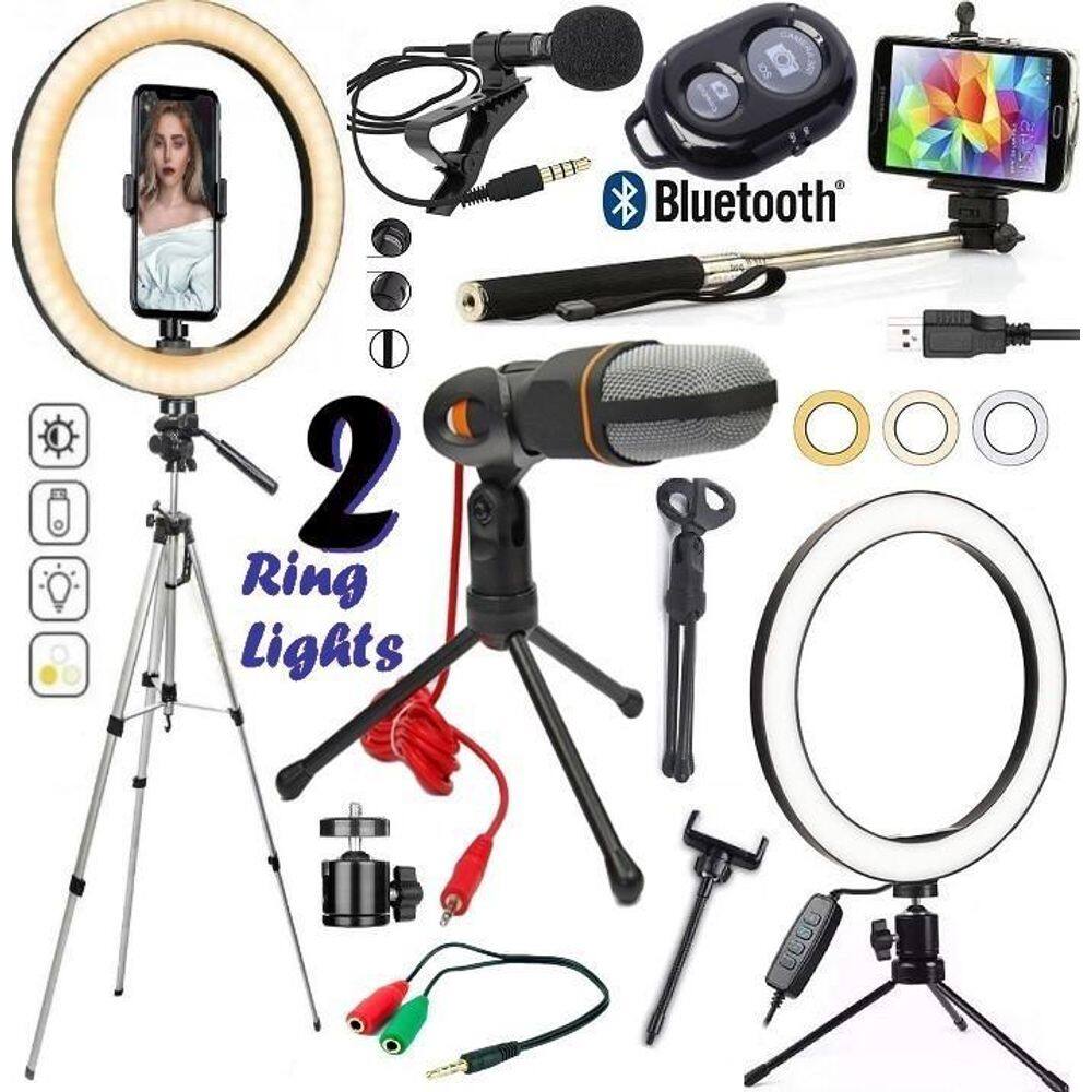 Kit Youtuber Completo Tripé Profissional + 2 Iluminador Anel