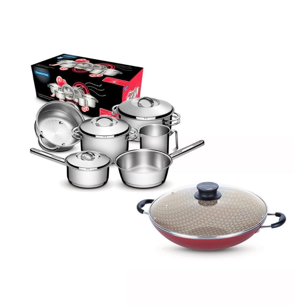 Jogo Panelas Solar 6Pç Inox + Panela Wok 36Cm Tramontina