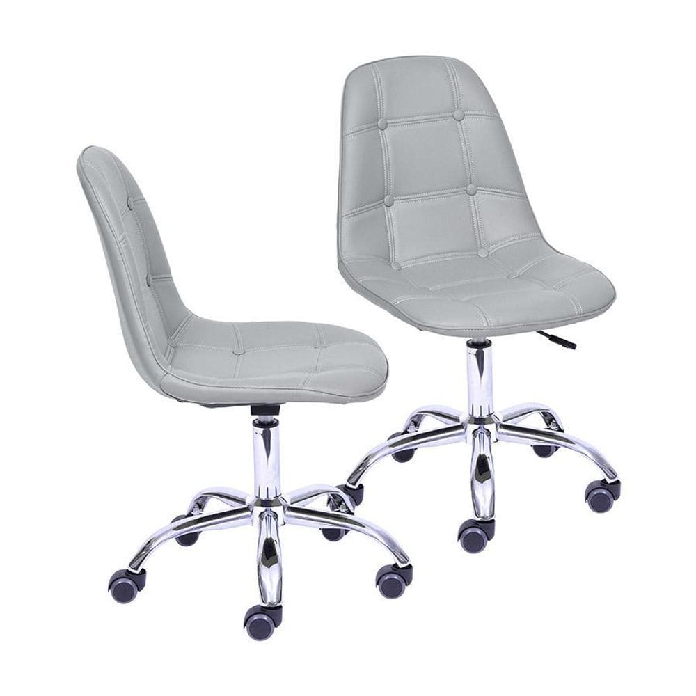 Kit 02 Cadeiras Boxbit Dkr Eames Botonê Cinza Base Rodízio