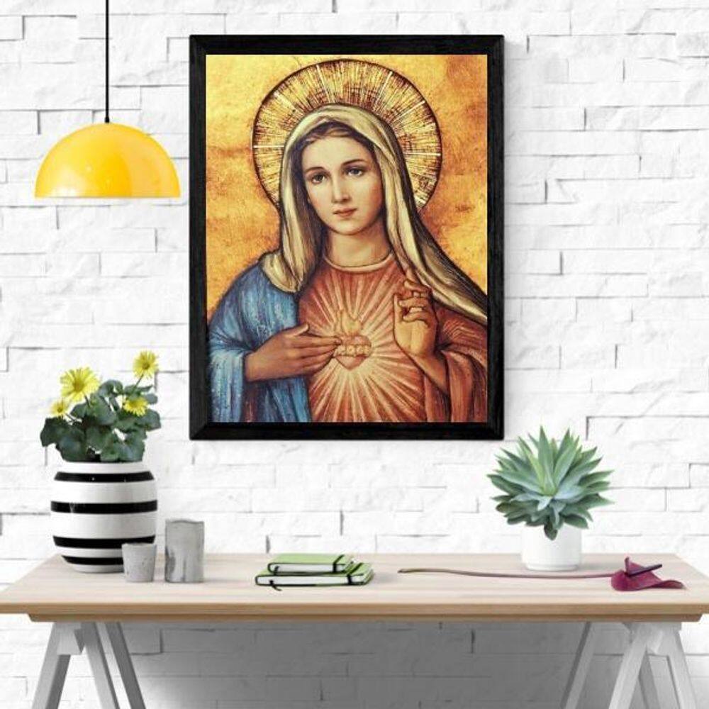 Quadro Arte Sagrado Coração De Maria 24X18 Com Vidro - Preta