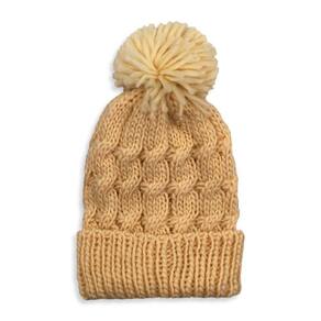 Touca Gorro Inverno Frio Pompom Bege 38cm x 22cm