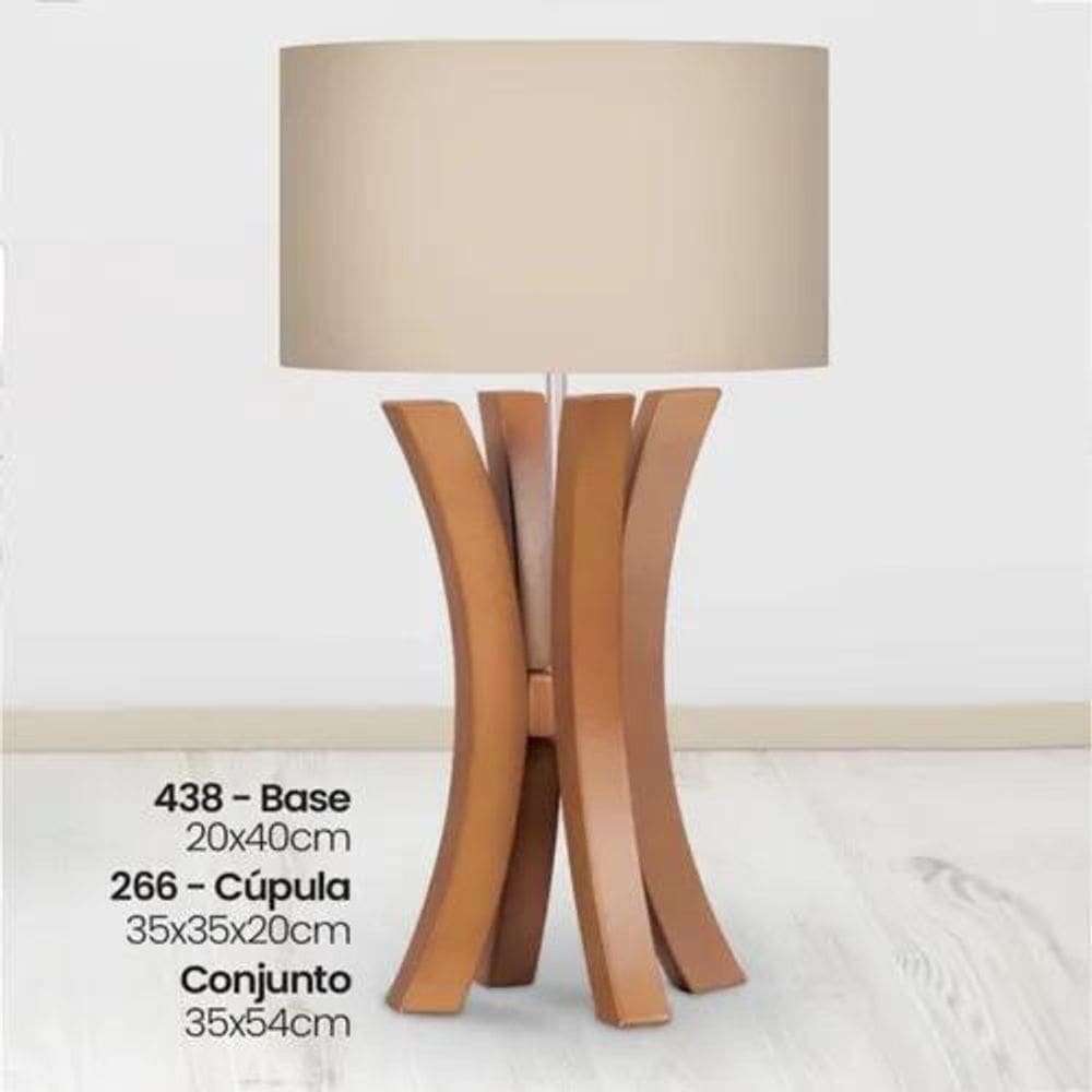 Abajur Luminária Madeira Imbuia Cúpula Bege 54X35