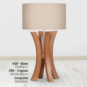 Abajur Luminária Madeira Imbuia Cúpula Bege 54X35