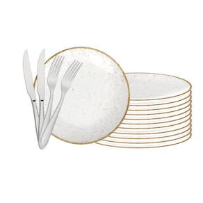 Kit Pratos Rústico Porcelana 28 cm + Talheres Tramontina