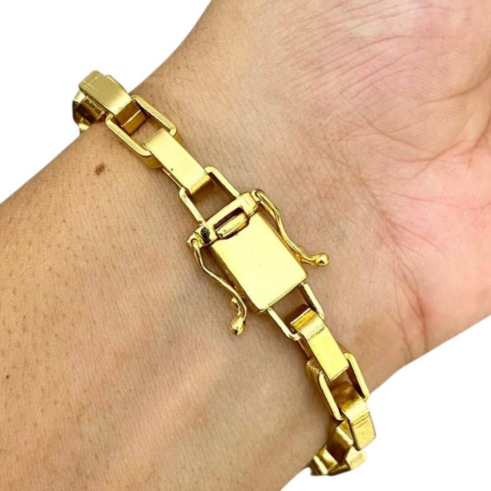 Pulseira Tijolinho 8Mm Fecho Gaveta Banhado A Ouro 18K