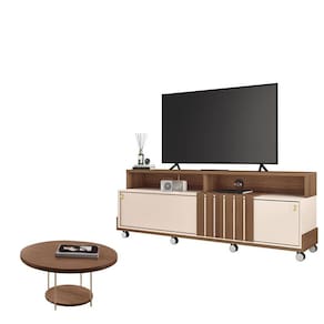 Rack Bancada Graci 1.8 com Mesa de Centro Sky Castanho Off White - HB Móveis