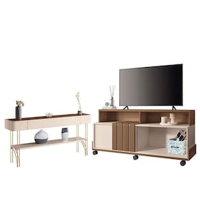 Rack Bancada Graci 1.3 com Aparador Vivant Castanho Off White - HB Móveis