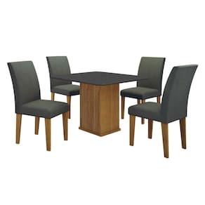 Mesa de Jantar Napoli 90x90 Freijó Decor Chumbo com 4 Cadeiras MDF Freijó Joli Chumbo - Leifer Móveis