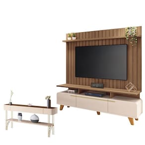 Rack Bancada Essenza e Painel Link 2.0 com Aparador Vivant Off White Castanho - HB Móveis