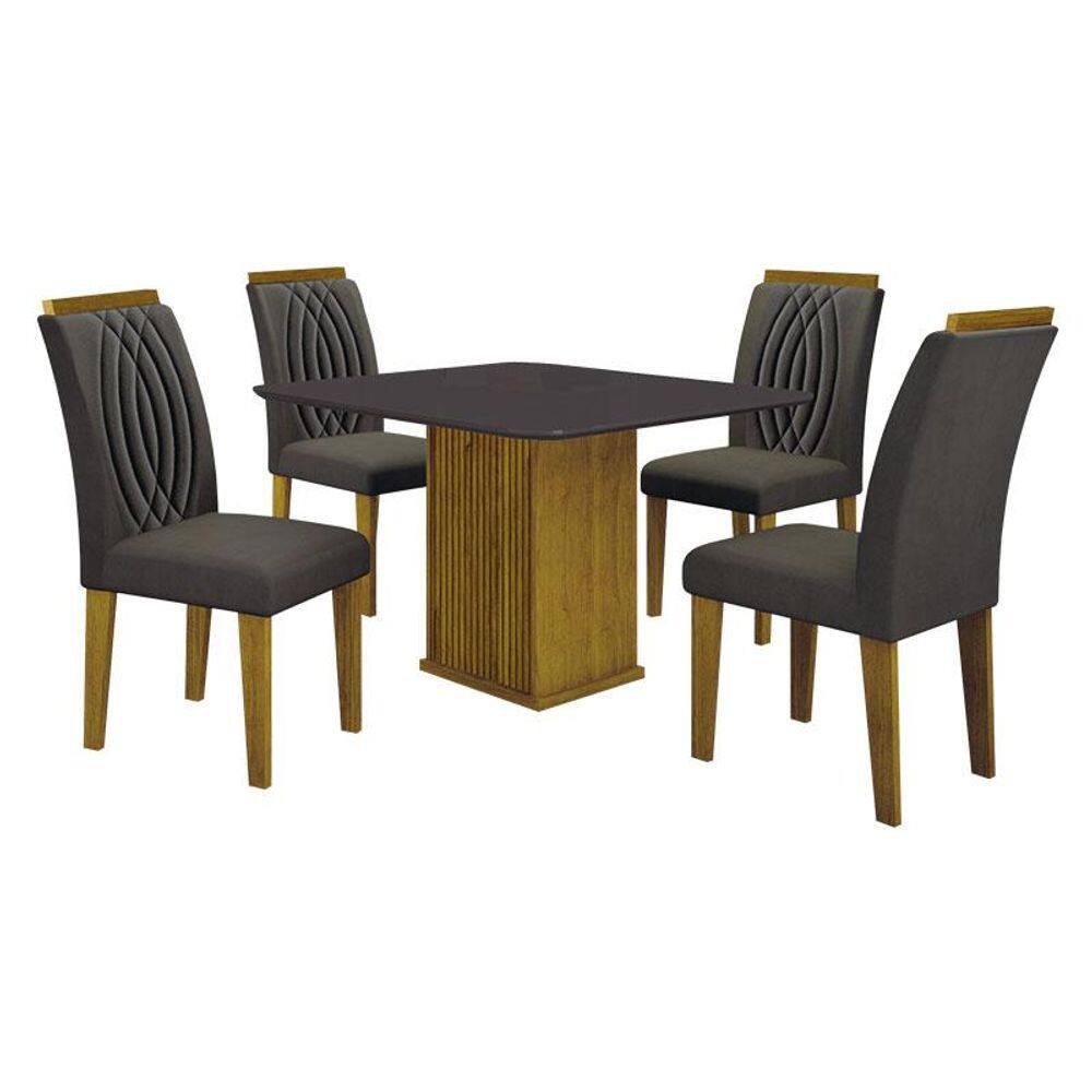 Mesa de Jantar Napoli 90x90 Freijó Decor Chumbo com 4 Cadeiras Doha MDF Freijó Joli Chumbo - Leifer Móveis