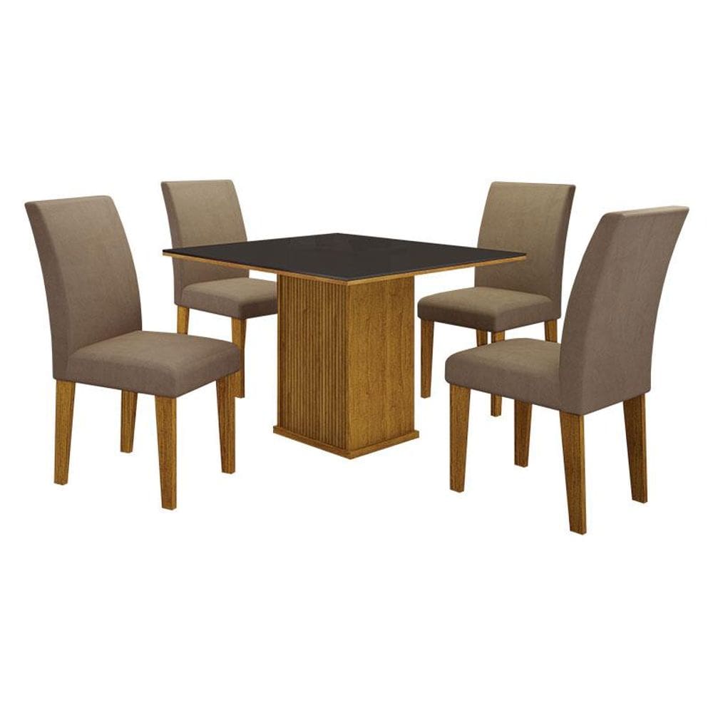 Mesa de Jantar Napoli 90x90 Reto Freijó Decor Chumbo com 4 Cadeiras MDF Freijó Joli Camurça - Leifer Móveis