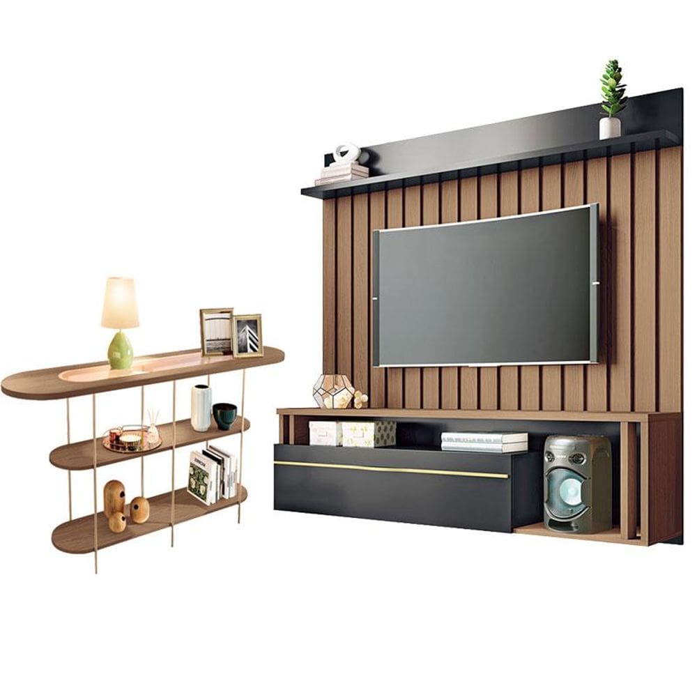 Home Suspenso Self Castanho Preto com Aparador Infinity Castanho - HB Móveis