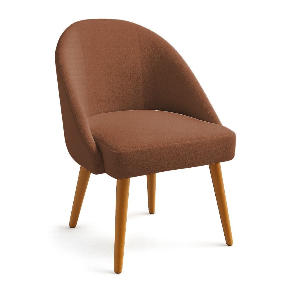 Cadeira Poltrona de Jantar Estofada Luna Boucle Terracota Pés Palito Castanho - Pallazio