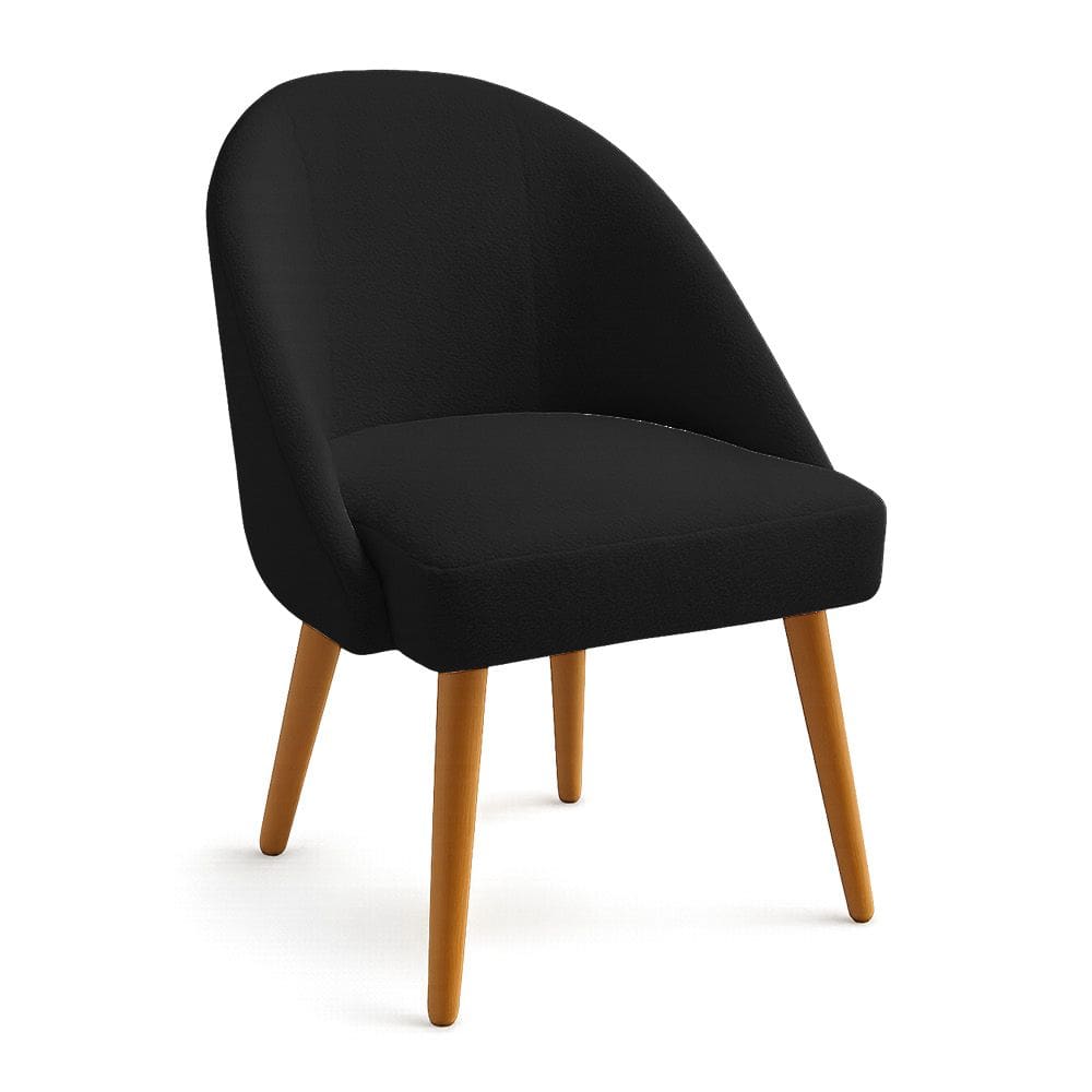 Cadeira Poltrona de Jantar Estofada Luna Boucle Preto Pés Palito Castanho - Pallazio