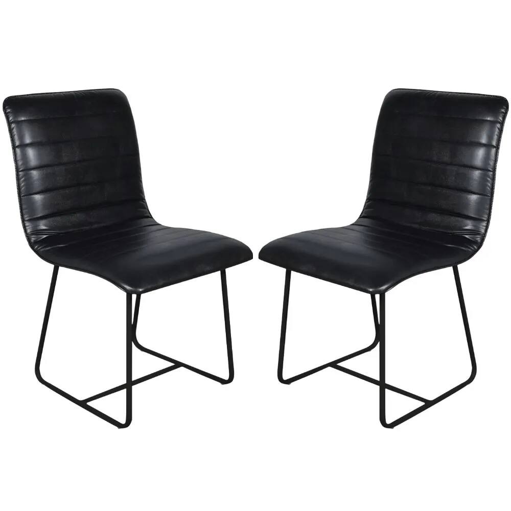 Conjunto 2 Cadeiras Cristal Couro Preto Metal Preto - C&M Decor
