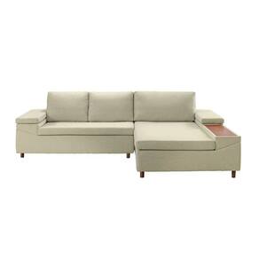 Sofá 5 Lugares com Chaise Direito - Clássico - Linho Palha - Estofart