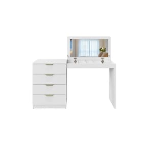Escrivaninha Penteadeira 4 gavetas com porta joias Princess - Branco/Acetinado - Mavaular