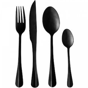 Faqueiro Lyor Preto 24 Peças Positano Jogo de Talheres Inox Fosco Mesa Posta