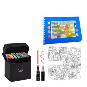 Canetinha 48 Cores com Livro De Pintar Ursinho Fofo 100 Folhas Desenho Divertido Estojo