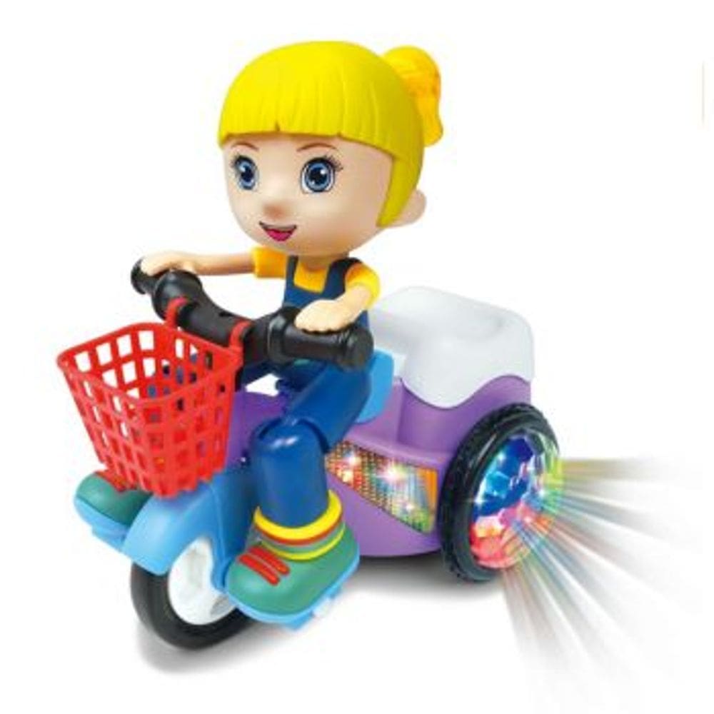 Paty no Triciclo Bate e Volta DM Toys com Boneca Articulada Brinquedo Recreativo com Luz e Som
