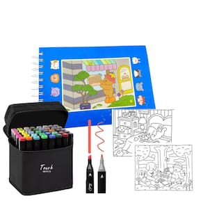 Canetinhas 48 Cores Livro De Colorir Ursinho Fofo 100 Paginas Caneta Ponta Dupla Estojo Caderno