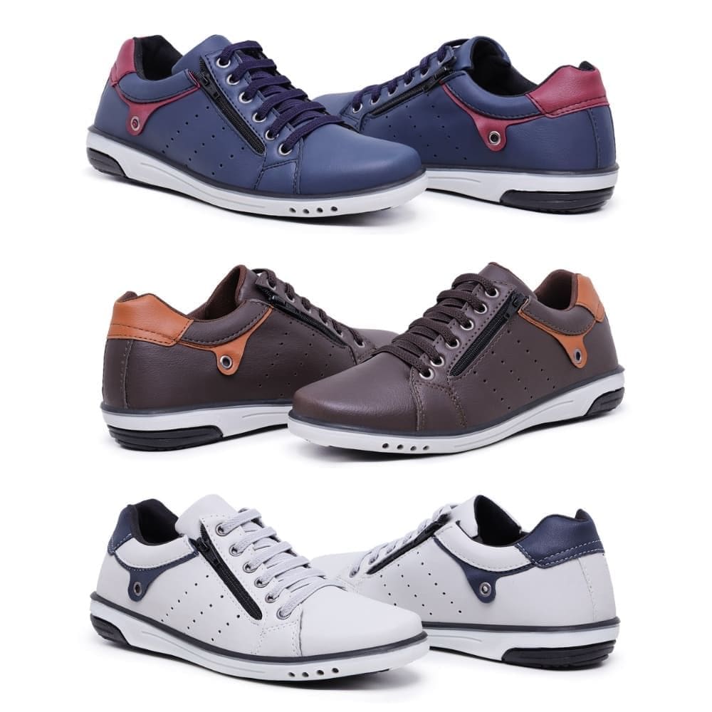 Kit 3 Pares Sapatênis Masculino Fechamento Elastico e Ziper