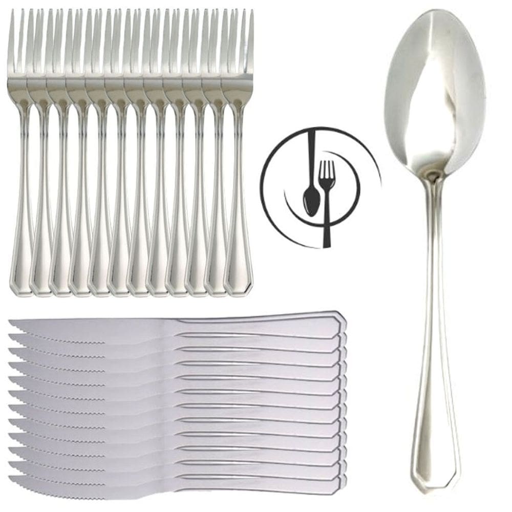 Kit 36 Peças Faca de Churrasco Colher Garfo Atenas Inox