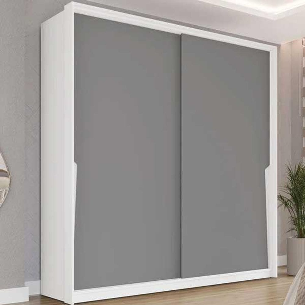 Guarda Roupa Casal 2 Portas de Correr e 2 Gavetas Porto Branco/Cinza - Politorno