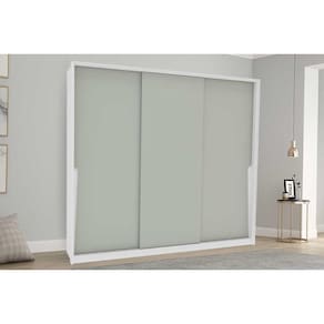 Guarda Roupa Casal 3 Portas de Correr e 4 Gavetas Porto Branco/Verde - Politorno