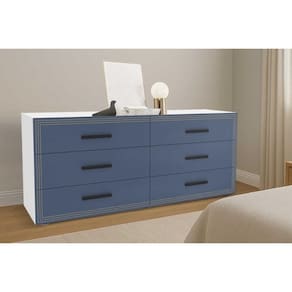 Cômoda de Quarto Valência c/ 6 Gavetas Branco/Azul - Politorno