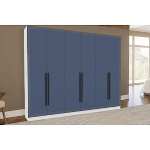 Guarda Roupa Casal 6 Portas e 4 Gavetas Valência Branco/Azul - Politorno