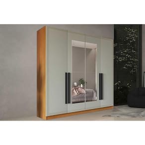 Guarda Roupa Casal 4 Portas (2 c/ Espelho) e 4 Gavetas Valência Freijo/Verde - Politorno