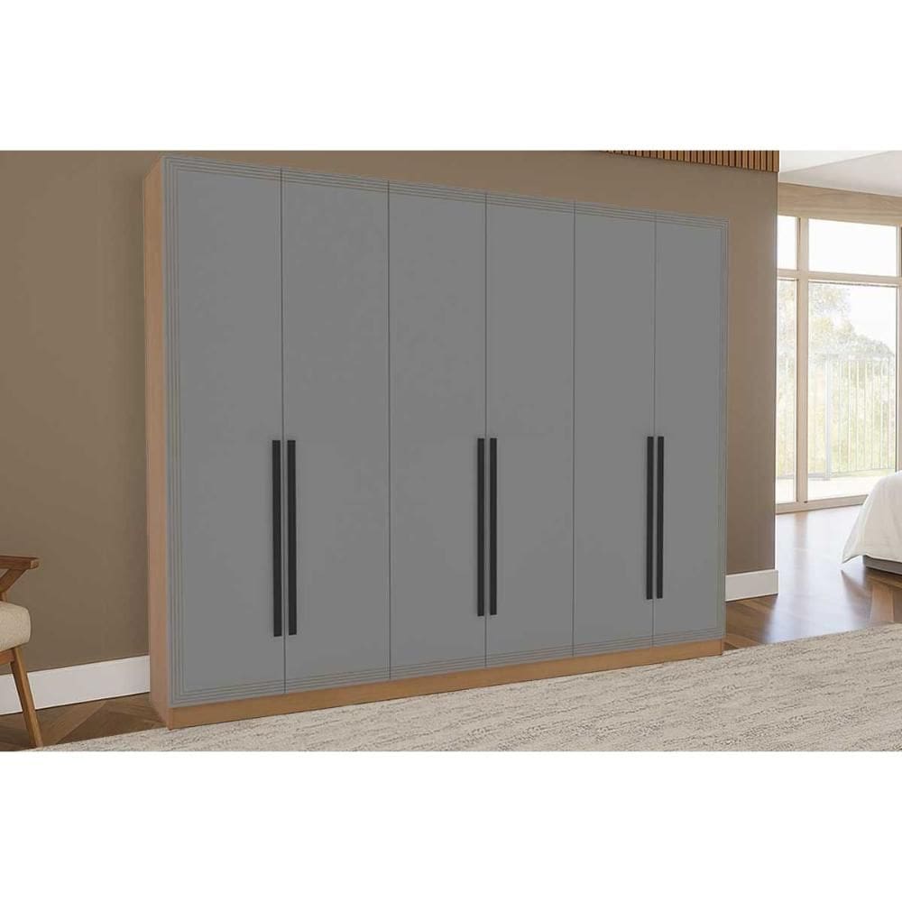 Guarda Roupa Casal 6 Portas e 4 Gavetas Valência Freijo/Cinza - Politorno