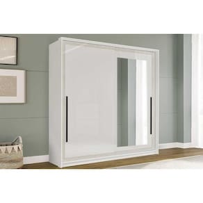 Guarda Roupa Casal 2 Portas de Correr (1 c/ espelho) e 2 Gavetas Valência Branco - Politorno