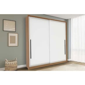 Guarda Roupa Casal 2 Portas de Correr e 2 Gavetas Valência Freijo/Branco - Politorno