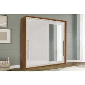 Guarda Roupa Casal 2 Portas de Correr (1 c/ espelho) e 2 Gavetas Valência Freijo/Branco - Politorno
